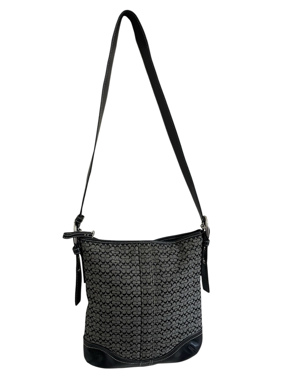 Coach Black and Gray signature jacquard canvas leather trim shoulder bag Y2K